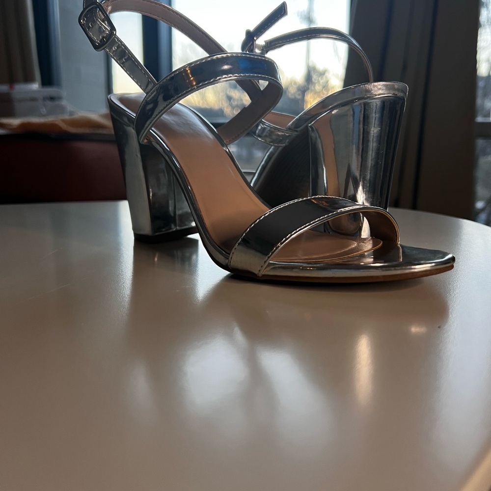 Silver Strappy Heeled Sandals